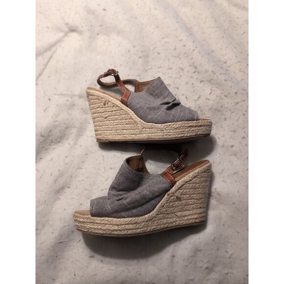 Y Not? gray canvas slingback espadrille platform 4in wedge sandal size 11 - Picture 2 of 10